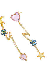 Raymond Star And Heart Pink Yellow Earrings