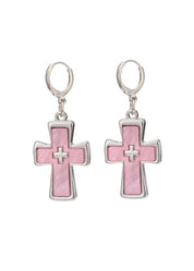 Diane Pink Silver Cross Earrings