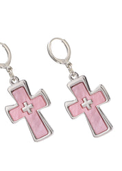 Diane Pink Silver Cross Earrings