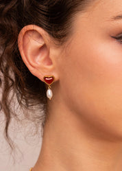 Emily Carnelian Pearl Summer Golden Earrings