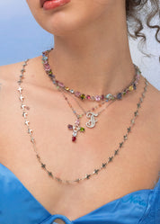 Geraldine Colorful Crystal Cross Silver Necklace