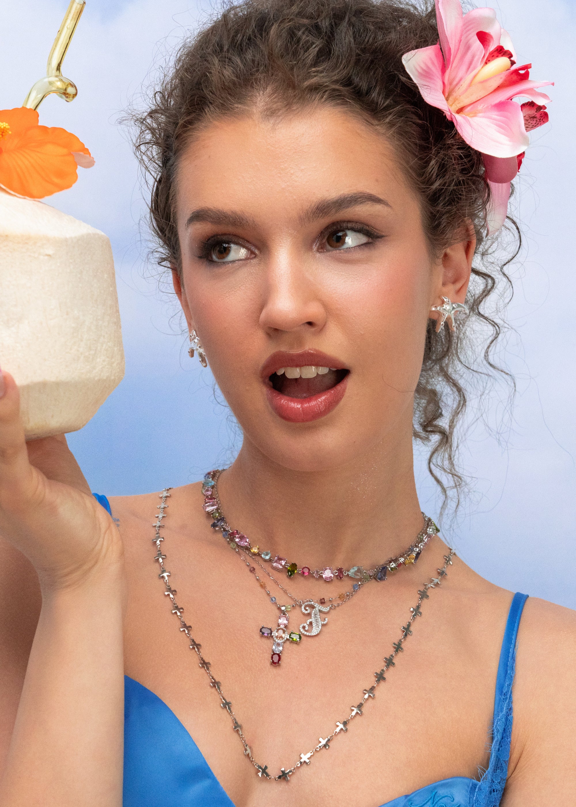 Geraldine Colorful Crystal Cross Silver Necklace – Maison Foufou