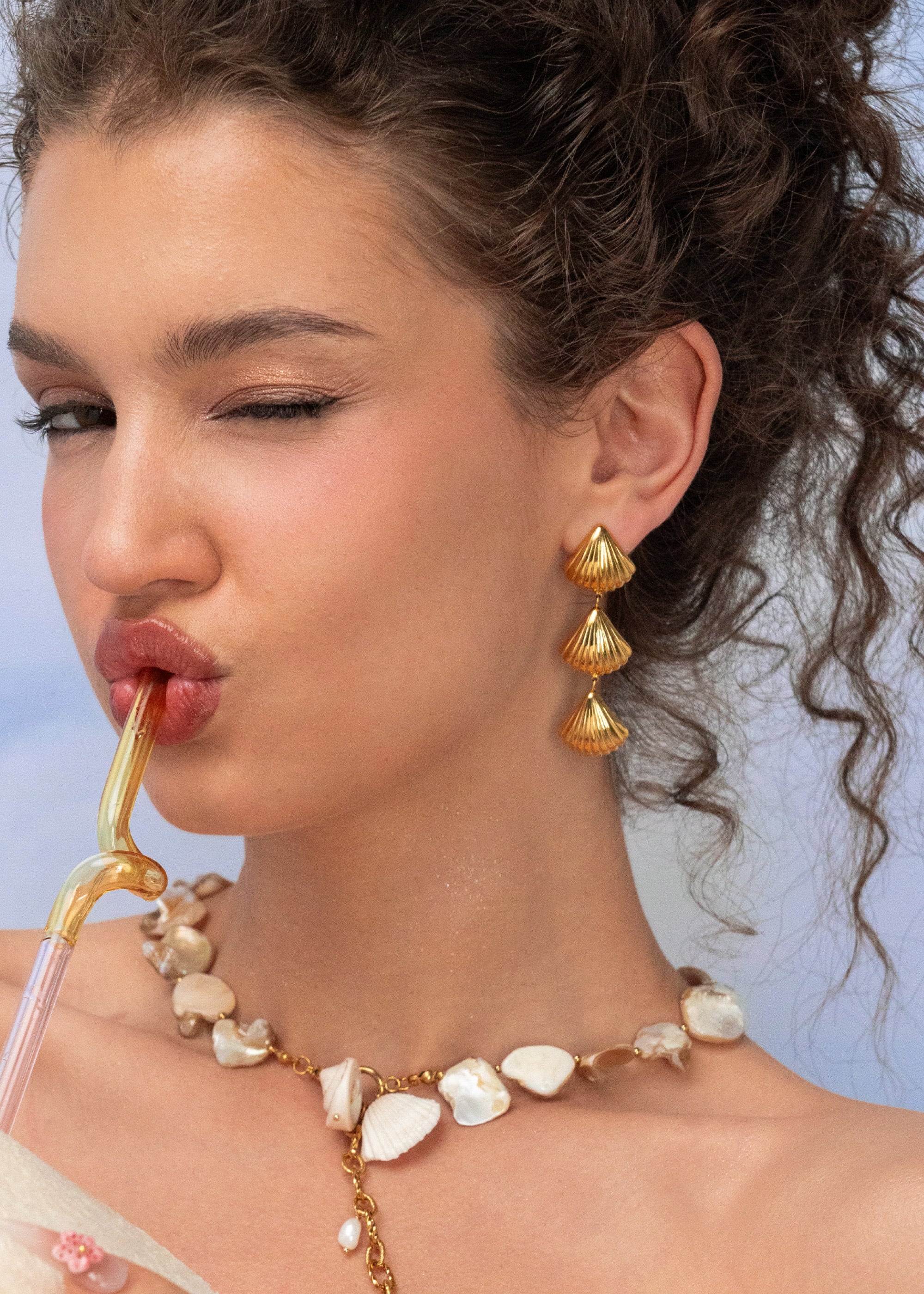 Myra Trio Shell Golden Earrings