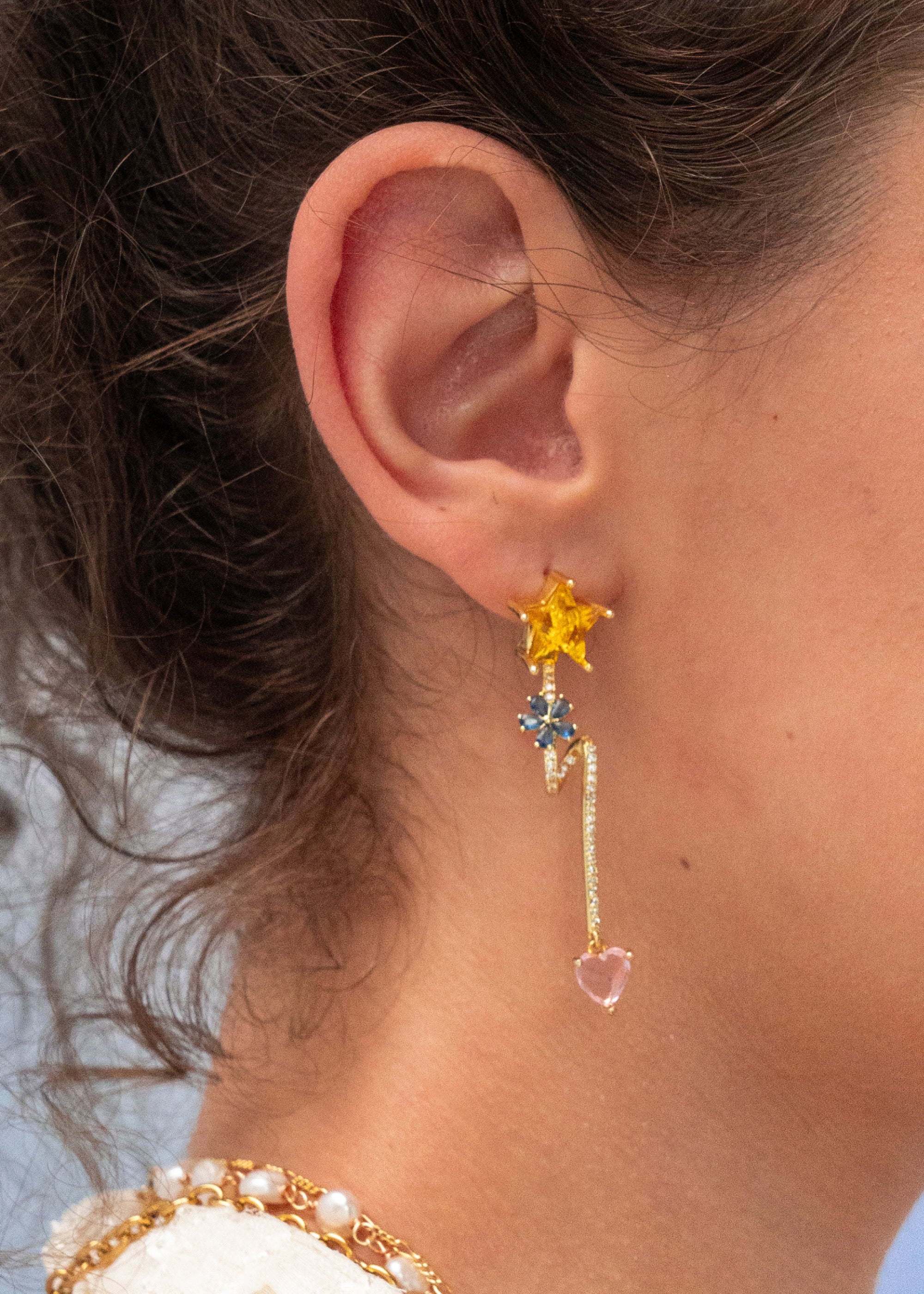 Raymond Star And Heart Pink Yellow Earrings – Vintage