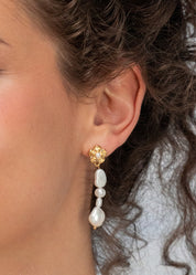 Fiona Flower Blooming Pearl Golden Earrings