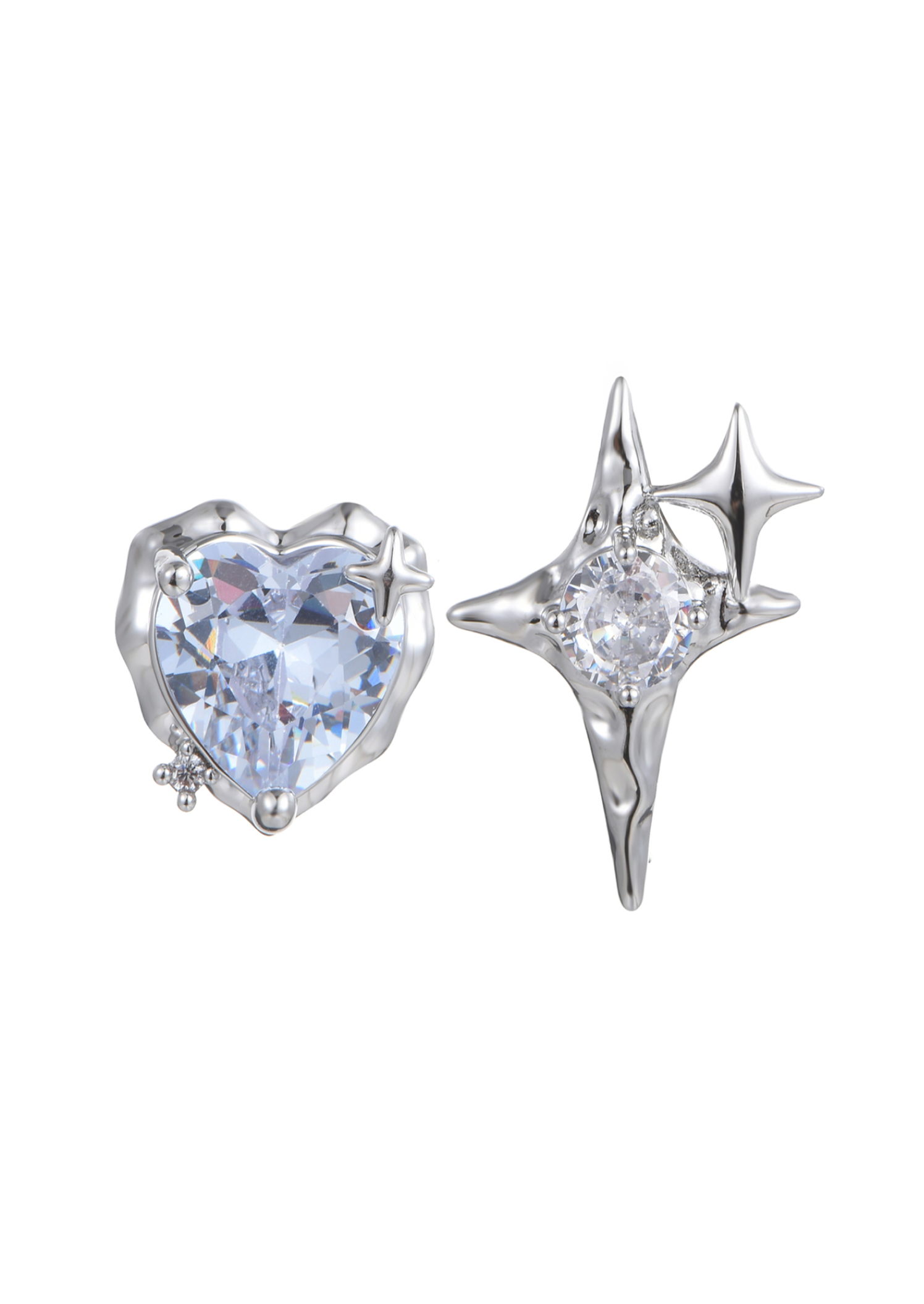 Ray Heart and Star Diamond Earrings