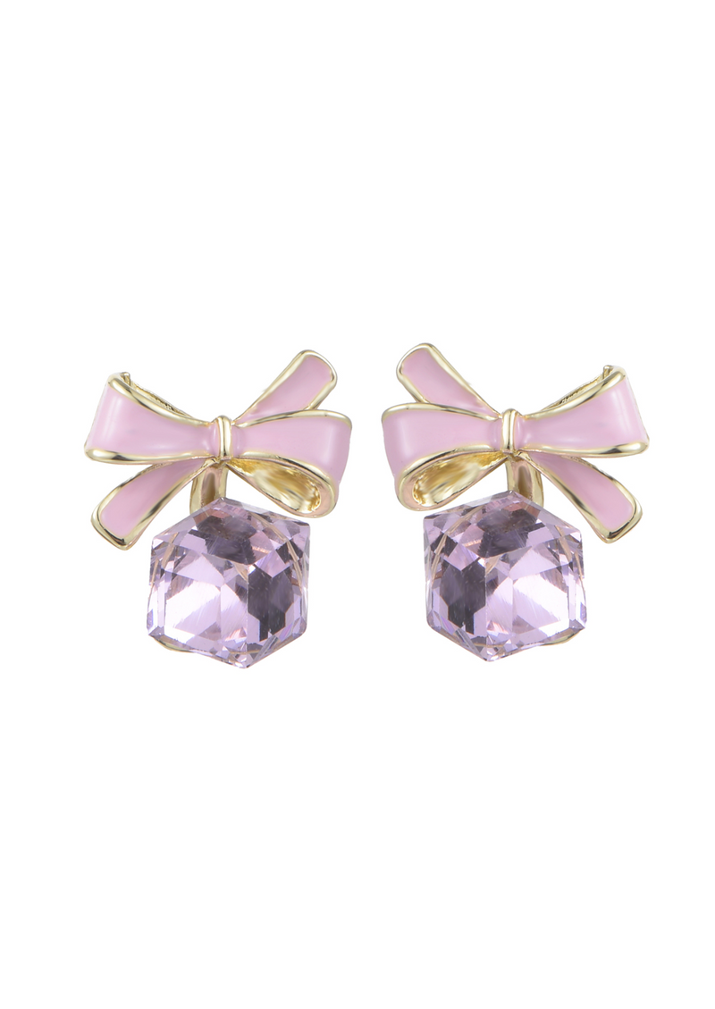 Misaki Pink Diamond Ribbon Earrings