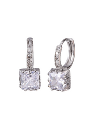 Cube Suger Silver Diamond Earrings