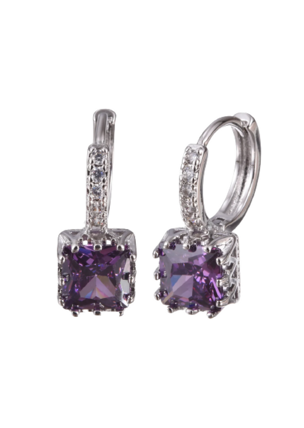 Cube Suger Purple Diamond Earrings