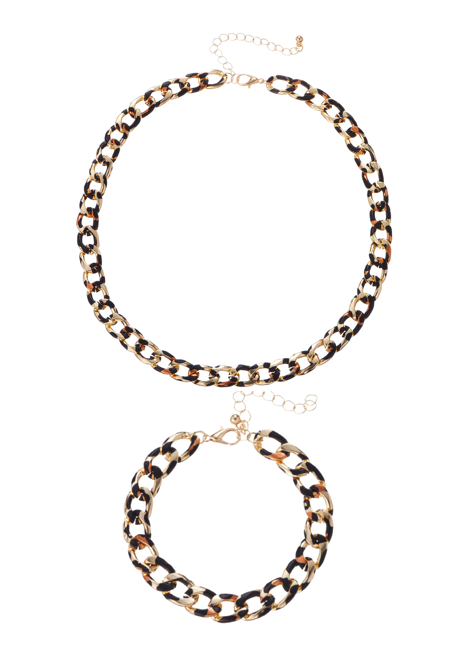 Leo Leopard Golden Chain Necklace Bracelet Set