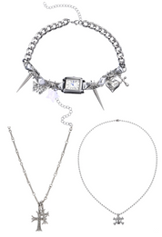 Midnight O'Clock Y2k Grunge Silver Choker Necklace