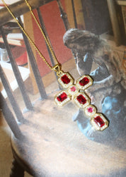 Scarlett Red Golden Cross Necklace