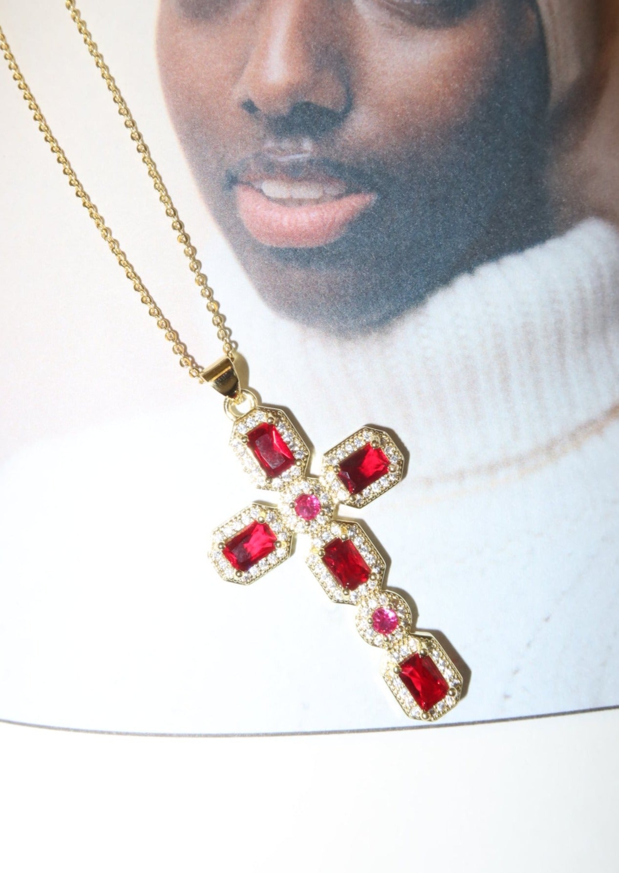 Scarlett Red Golden Cross Necklace