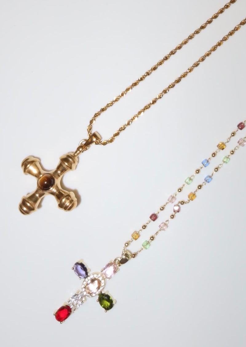 Kiara Tiger's Eye Golden Cross Necklace