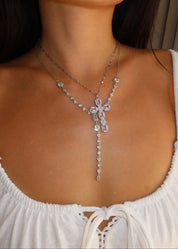 Hayes Glittering Lariat Necklace II - Silver