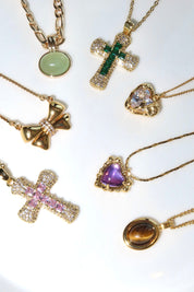 Fabrice Green Cross Necklace