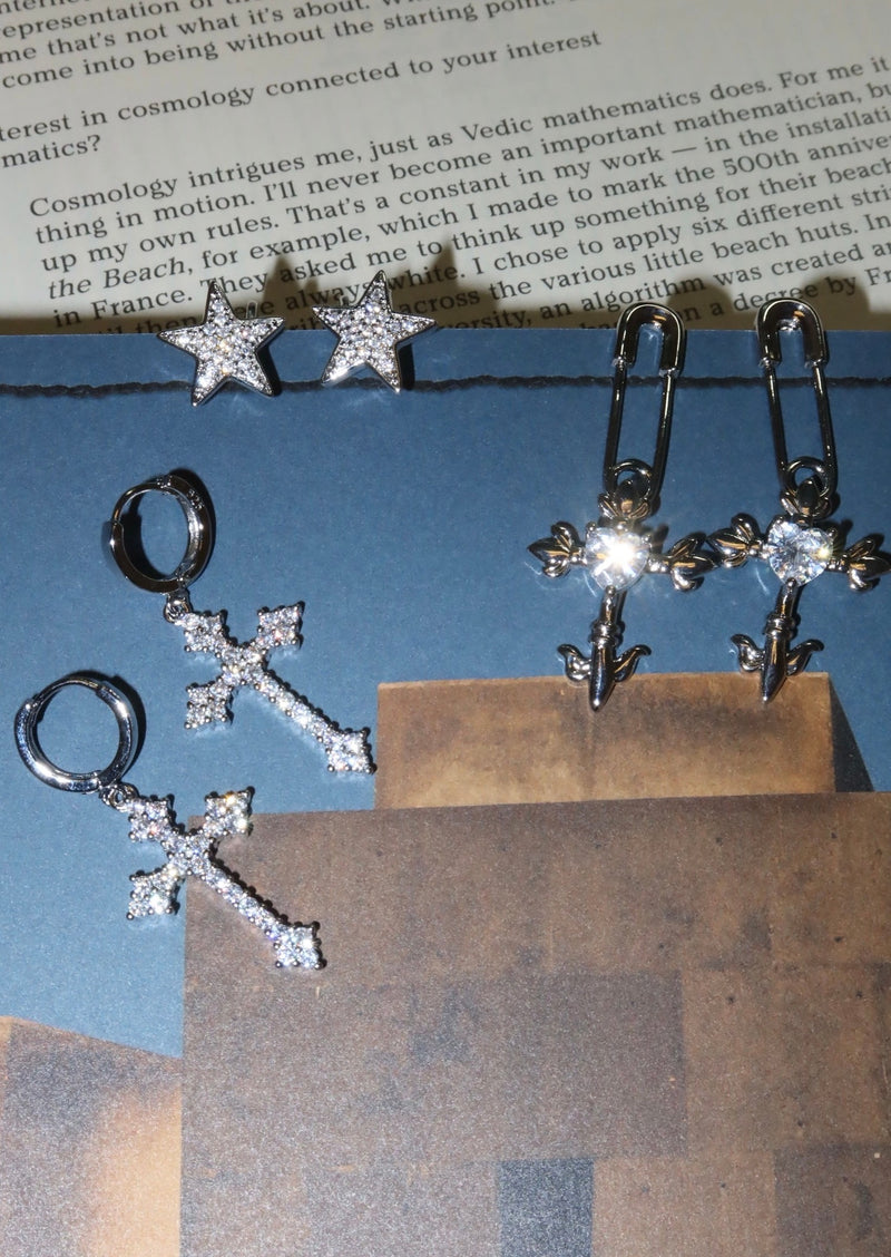 Ivonne Gothic Silver Cross Earrings