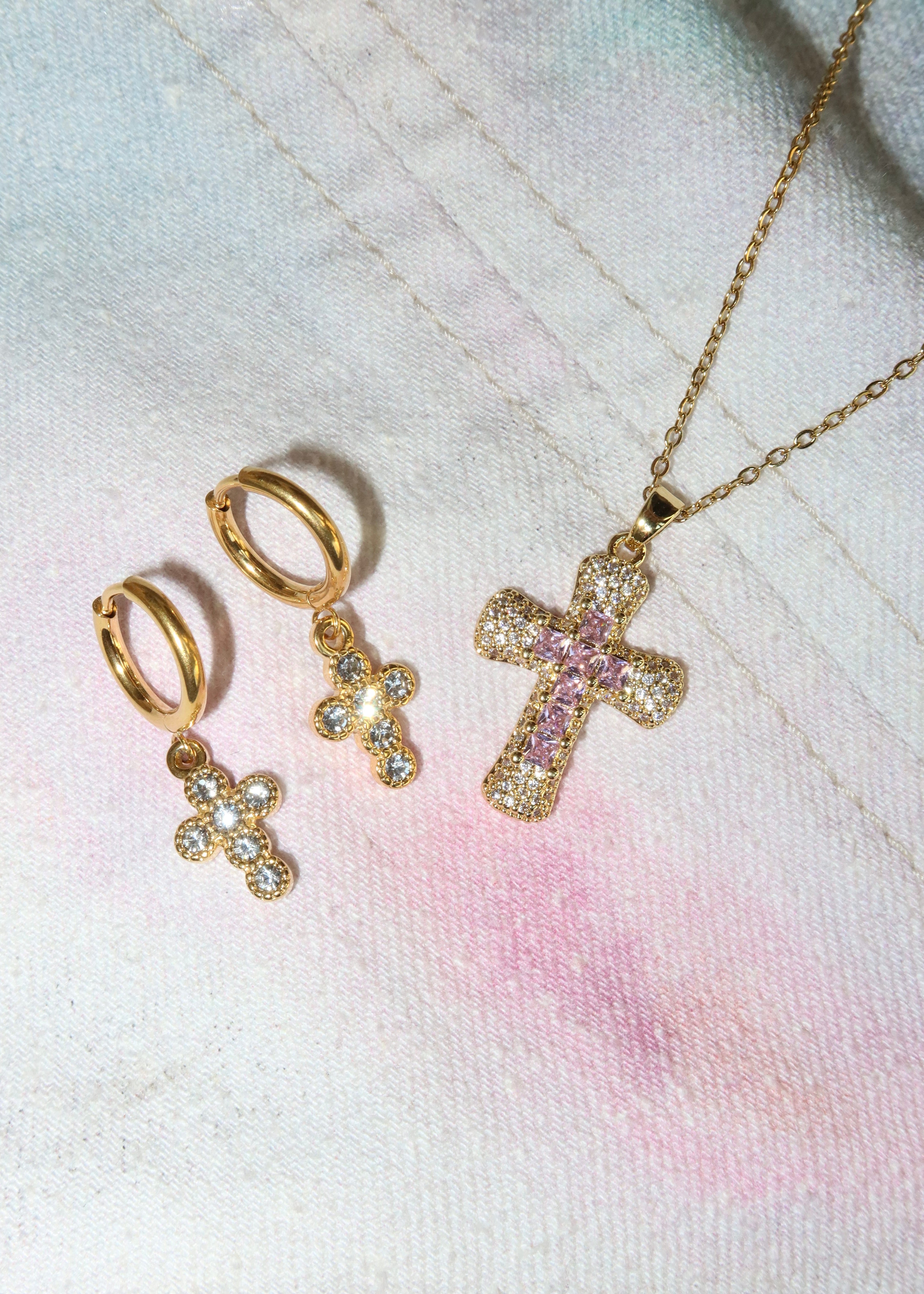 Fabrice Pink Cross Necklace