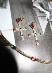 Amour Reine Colorful Love Cross Earrings