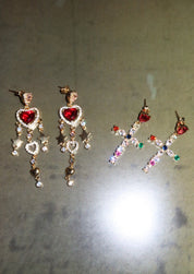 Amanne Red Heart Stars Golden Earrings