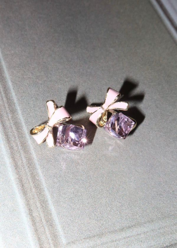 Misaki Pink Diamond Ribbon Earrings