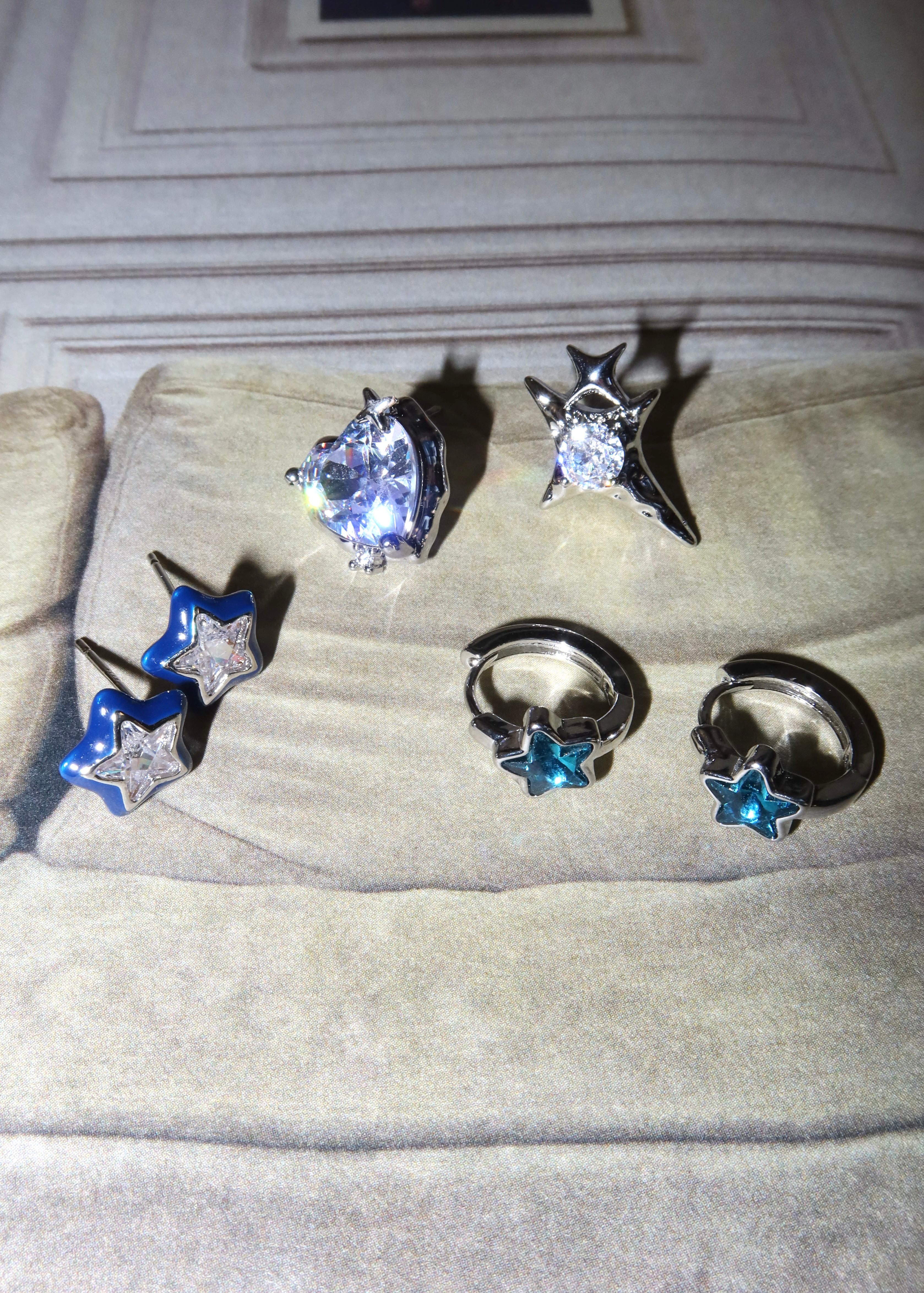 Ray Heart and Star Diamond Earrings