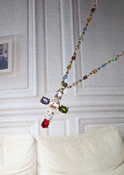 Geraldine Colorful Crystal Cross Golden Necklace