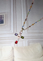 Geraldine Colorful Crystal Cross Golden Necklace