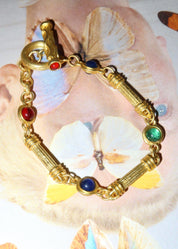 Pulsera Doris Vintage Dorada con Piedras de Colores