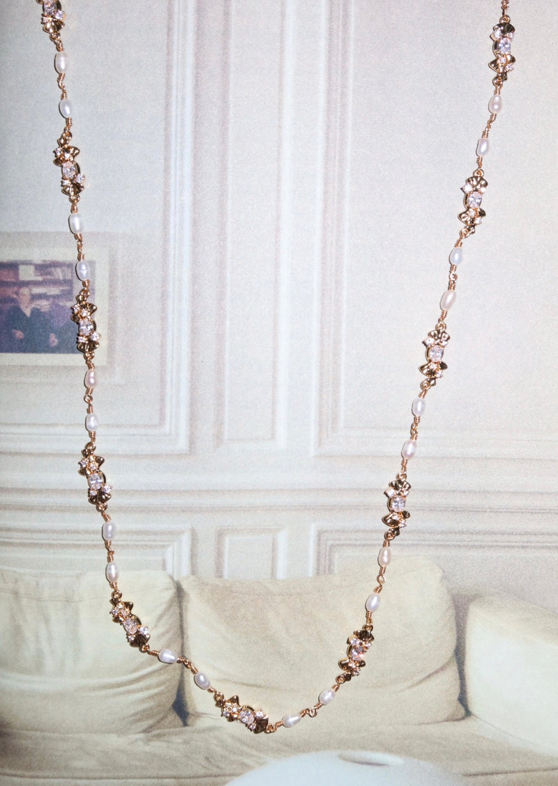 Laurent Pearl Golden Long Chain Necklace