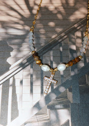 Larry Pearl Stones Glittering Golden Neckalce