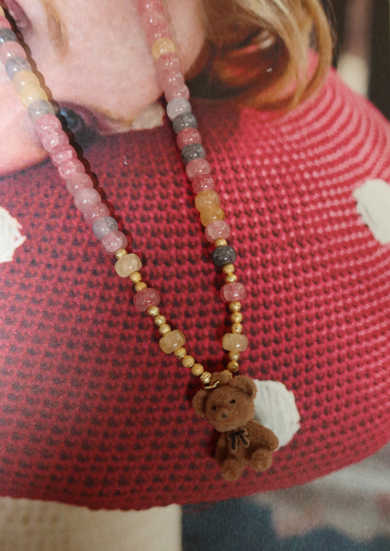 Bear With Pink Stones Necklace