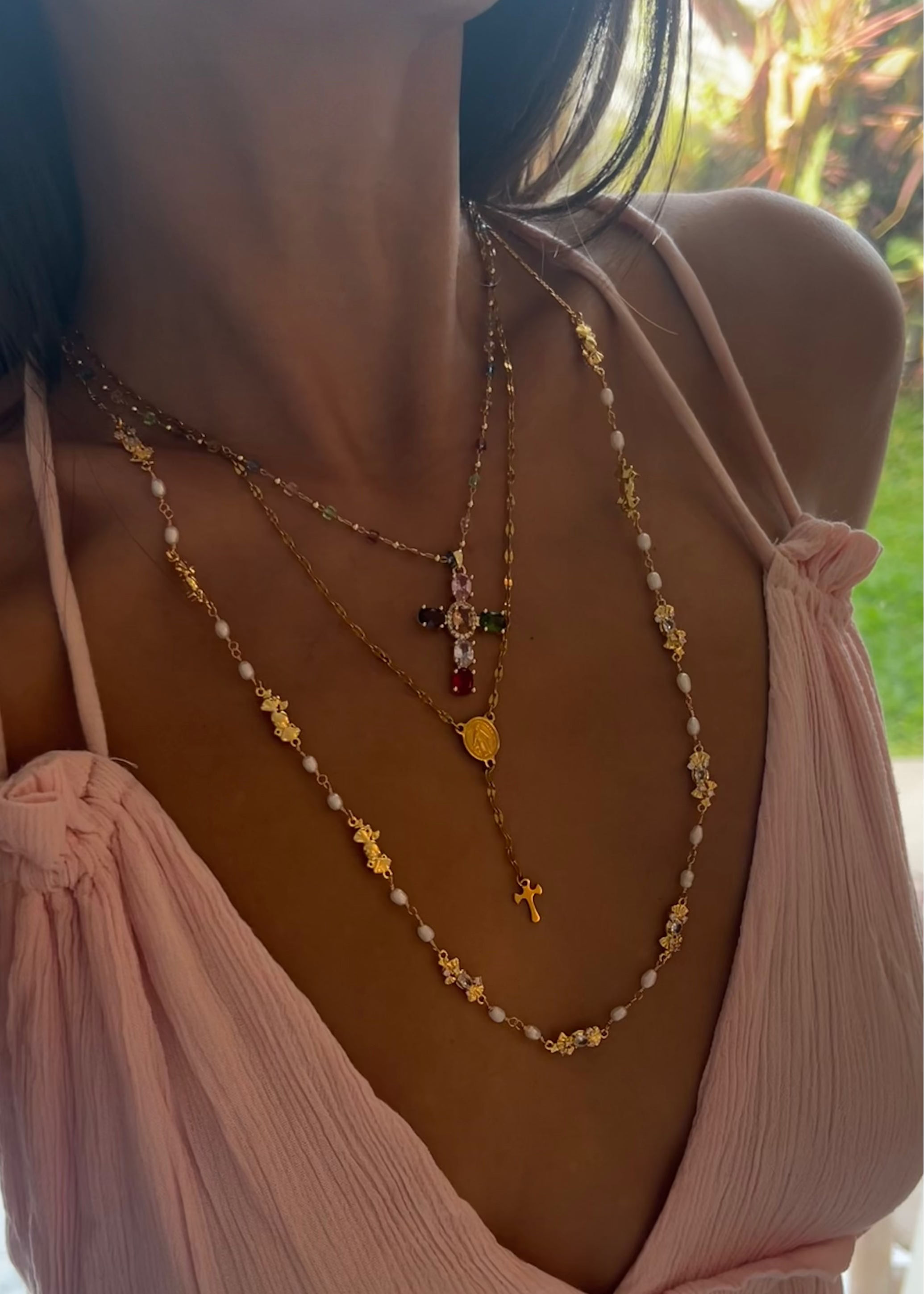 Laurent Pearl Golden Long Chain Necklace