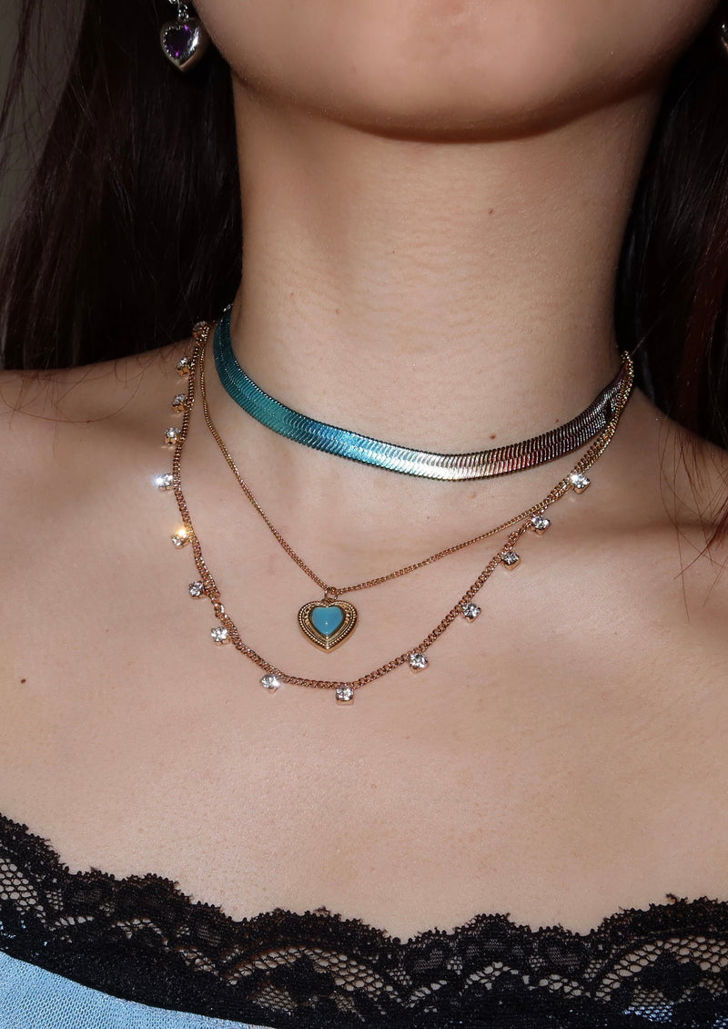 Augustus Blue Heart Golden Necklace