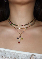 Geraldine Colorful Crystal Cross Golden Necklace