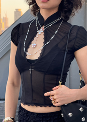 Laurent Pearl Silver Long Chain Necklace