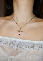 Geraldine Colorful Crystal Cross Golden Necklace