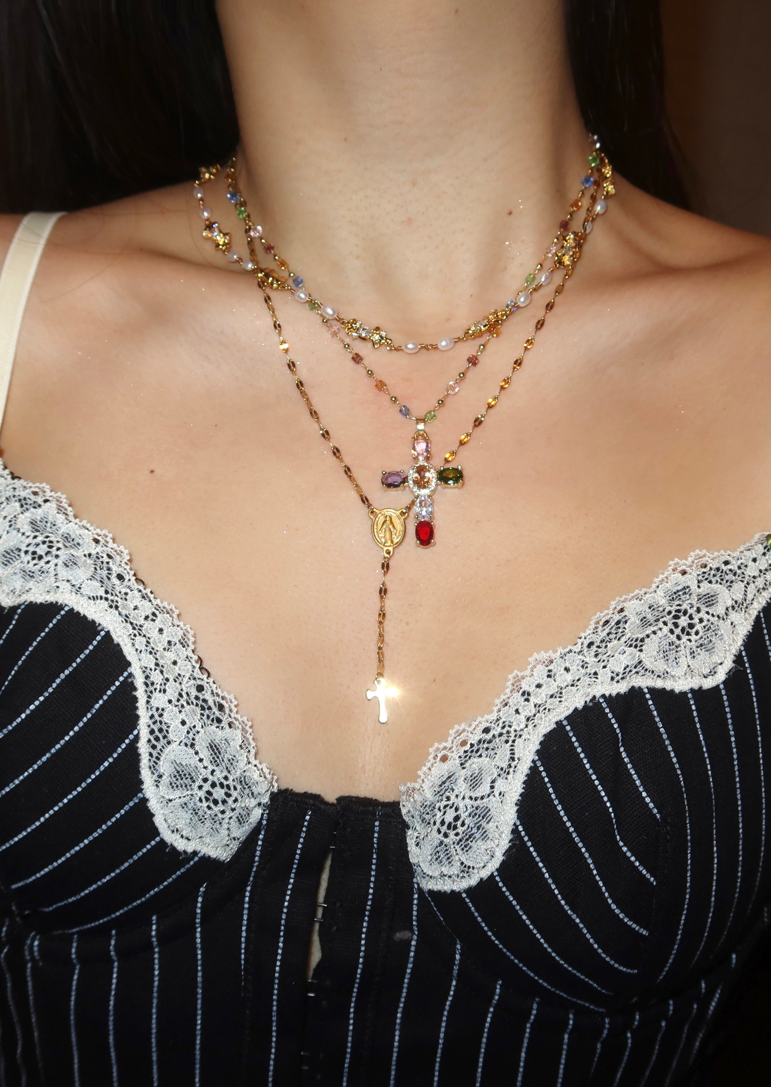 Martina Cross Long Chain Necklace – Vintage Jewelry for Women