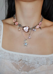 Jane Star Sun Necklace - Blue Silver