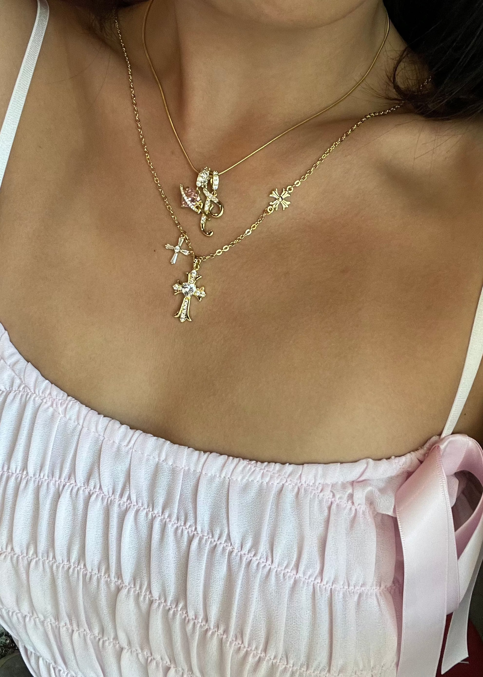 Gina Trio Cross Necklace - Golden