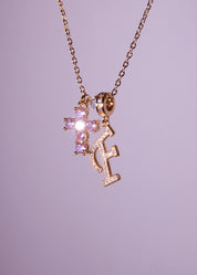 Pink Cross Alphabets Necklace - Golden