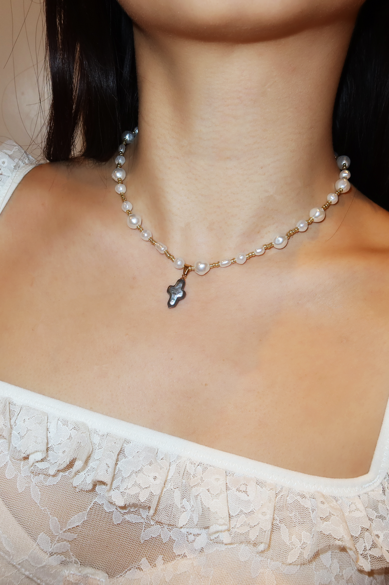 Barbara Baroque Pearl Cross Necklace