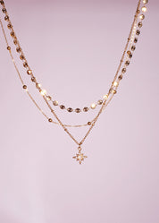 Star Trio-Layer Golden Chain Necklace