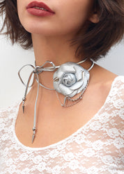 Silver Leather Camilla Flower Necklace