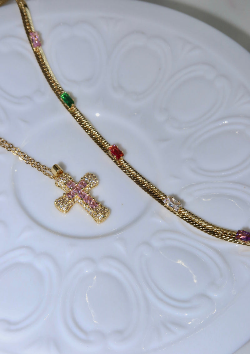 Fabrice Pink Cross Necklace