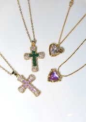 Fabrice Pink Cross Necklace