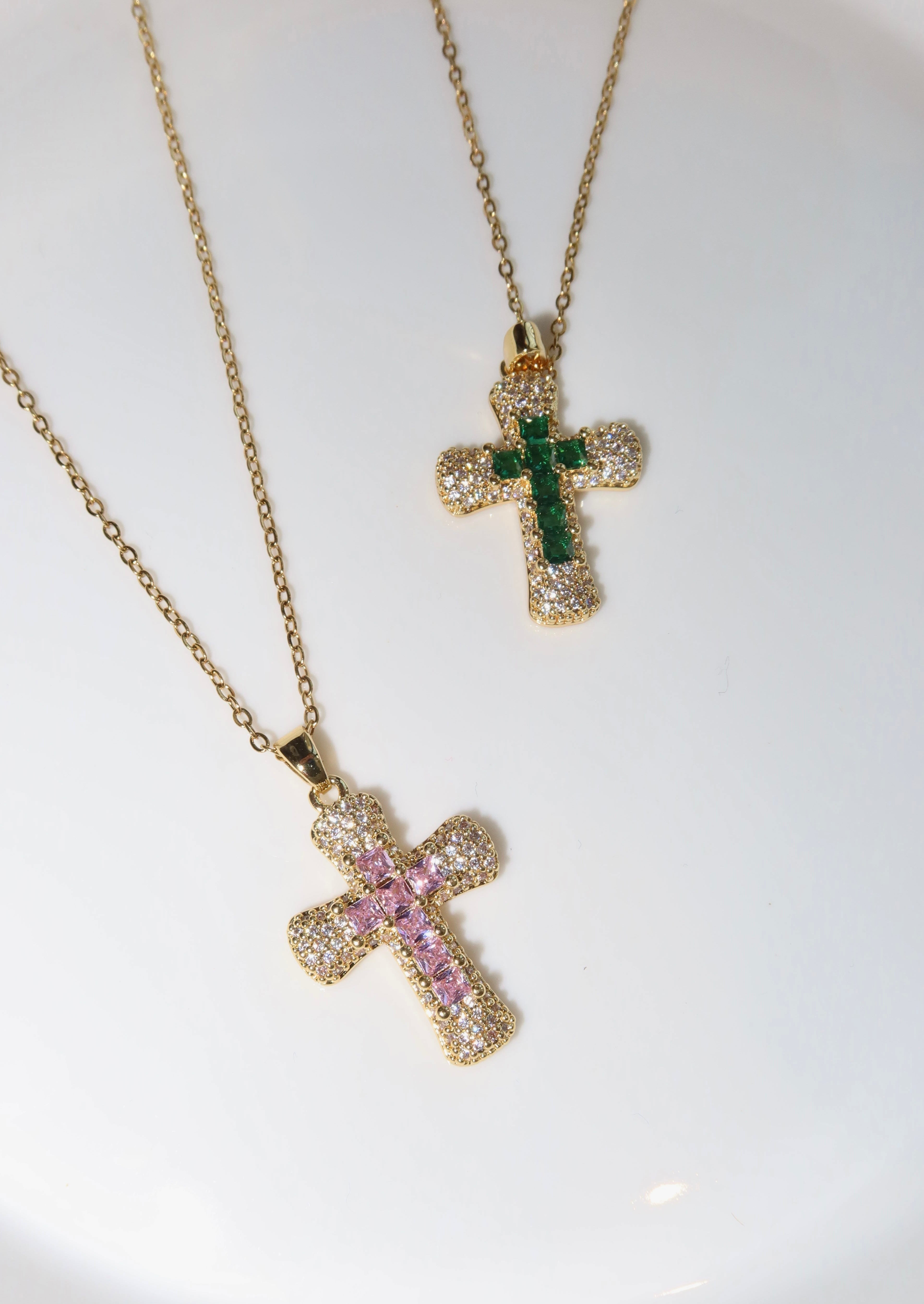 Fabrice Green Cross Necklace