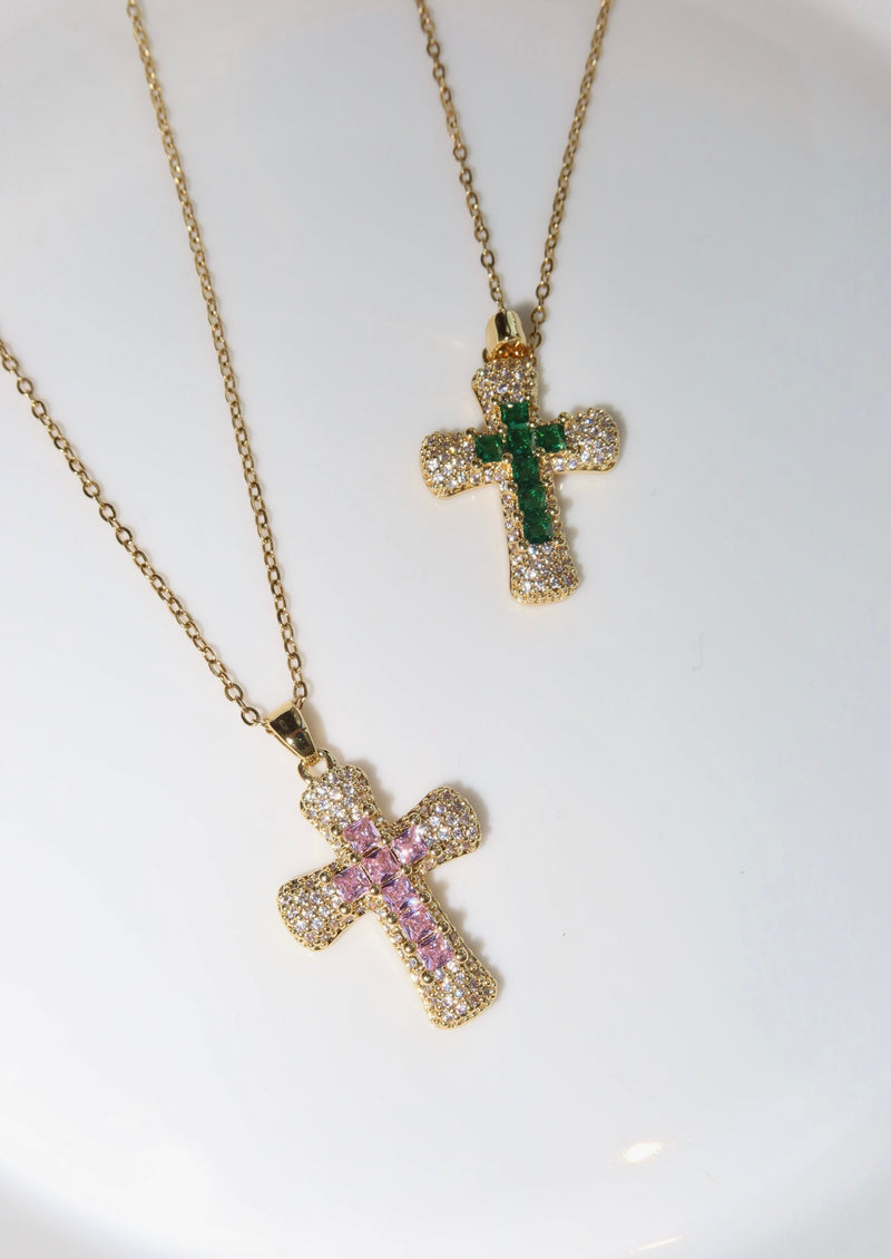 Fabrice Pink Cross Necklace