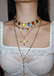 Michelle Colorful Hearts Love Golden XL Long Lariat Necklace