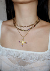 Pink Rose Kiara Golden Cross Necklace